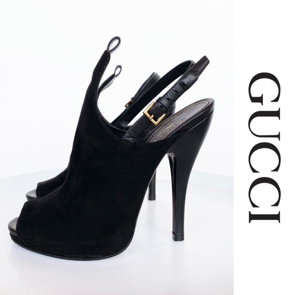 Authentic GUCCI Jane booties Suede / Leather heels Womens size 36 - Picture 1 of 16